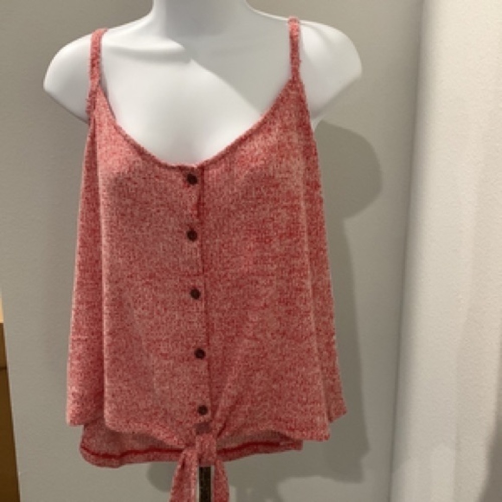 Women's Lush Red Knit Button-Front Tie Hem Top